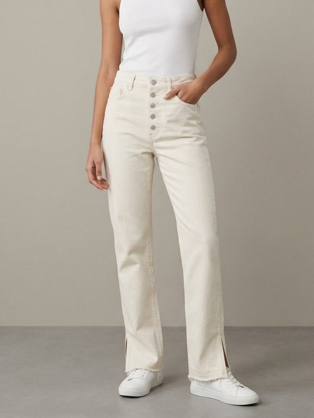 Na-kd High-Rise Button-Fly Straight Leg Jeans In Off-White Size 36/ 6